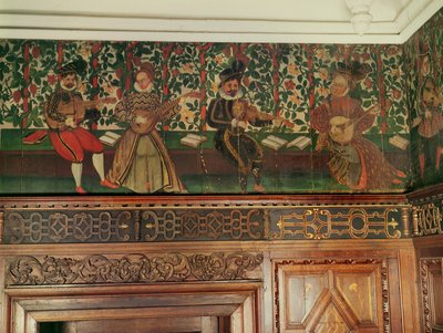 Portion of the painted frieze in the Great Chamber by English School